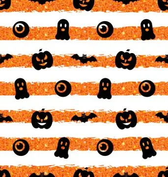 Seamless Texture with Pumpkin, Bat, Spooky, Eye Illustrazione stock