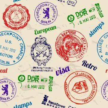 Seamless texture with real stamps. Stock Illustration