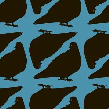 The seamless texture on the square background - pigeons. Silhouette Bird Stock Illustration