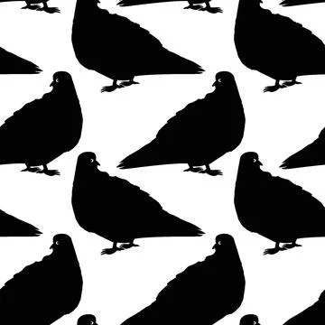 The seamless texture on the square background - pigeons. Silhouette Bird Stock Illustration
