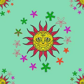 Seamless texture with sun. Vintage background Stock Illustration
