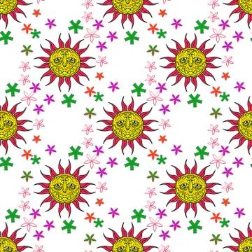 Seamless texture with sun. Vintage background Stock Illustration