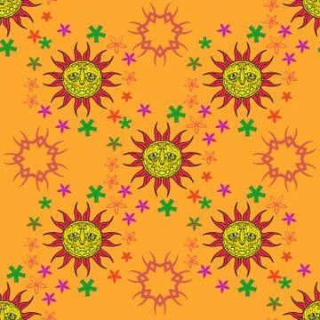 Seamless texture with sun. Vintage background Stock Illustration