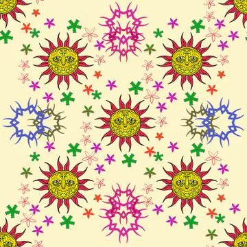Seamless texture with sun. Vintage background Illustrazione stock