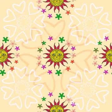 Seamless texture with sun. Vintage background Stock Illustration