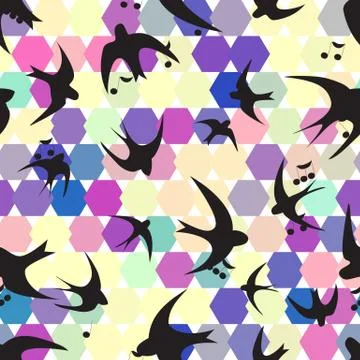 Seamless texture with swallow and hexagon Stock Illustration