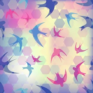 Seamless texture with swallow and hexagon Stock Illustration