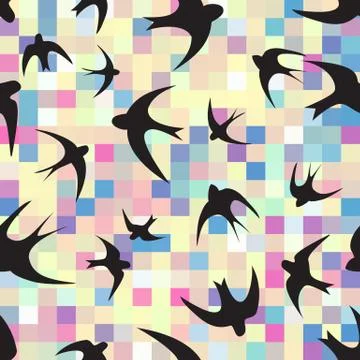 Seamless texture with swallow and square Stock Illustration