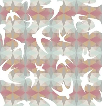 Seamless texture with the swallows, and triangles Stock Illustration