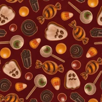 Seamless texture theme of halloween, includes elements of ghost cookie, candy Illustrazione stock