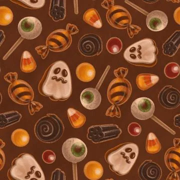 Seamless texture theme of halloween, includes elements of ghost cookie, candy Illustrazione stock