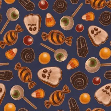 Seamless texture theme of halloween, includes elements of ghost cookie, candy Illustrazione stock