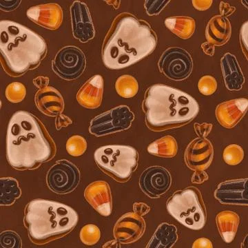 Seamless texture theme of halloween, includes elements of ghost cookie, candy Stock Illustration
