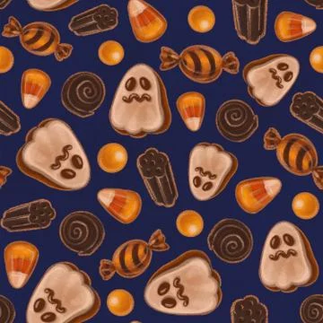 Seamless texture theme of halloween, includes elements of ghost cookie, candy Stockillustratie