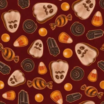Seamless texture theme of halloween, includes elements of ghost cookie, candy 스톡 일러스트