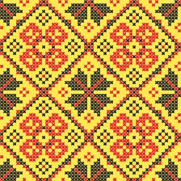 Seamless texture - ukrainian cross-stitch ornament 스톡 일러스트