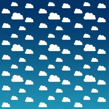 Seamless texture of white fluffy clouds in the dark blue background Stock Illustration
