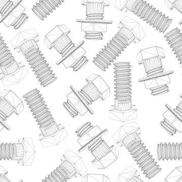 Seamless texture with a wireframe of bolts with nuts from black lines isolate Illustrazione stock