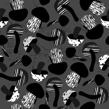 Seamless textured mushrooms pattern Stock Illustration