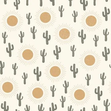 Seamless textured pattern, summer cactus on desert Stock Illustration