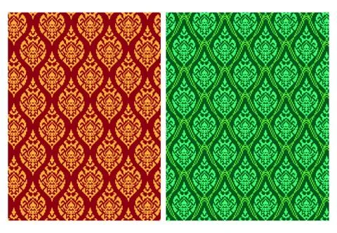 Seamless Thai batik pattern in pixel vector art Stock Illustration