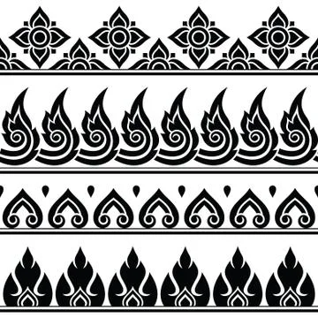 Seamless Thai pattern, repetitive design from Thailand - folk art style Stock Illustration