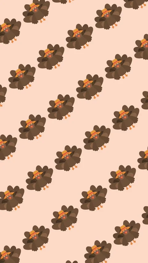 Seamless Thanksgiving pattern on a cute cartoon turkey wearing pilgrim hats Stock Footage 341879754