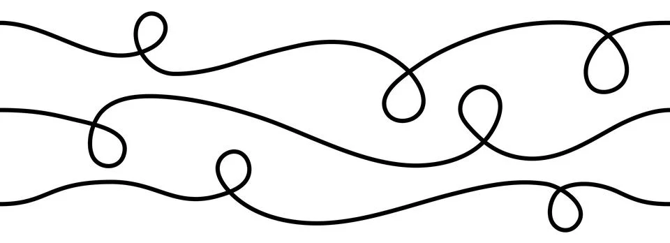 Seamless thin squiggle line set. Wavy wiggle stripe pattern collection. Curvy Stock Illustration