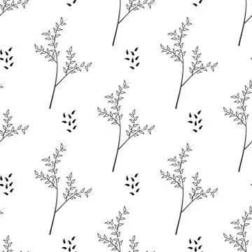 Seamless of thin twigs with leaves Stock Illustration