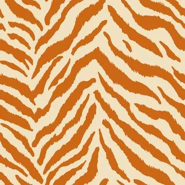 Seamless Tiger-Stripe Vector Pattern with Bold Organic Lines in Deep Orange and Stock Illustration
