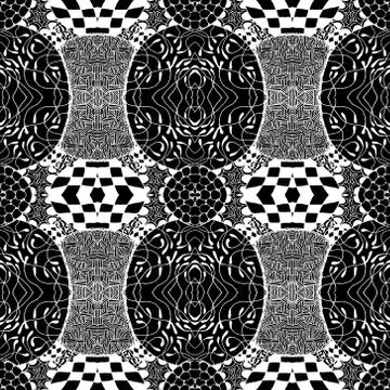 Seamless tile with a black and white pattern. Vector illustration. Hand drawing Illustrazione stock