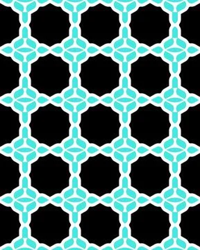 Seamless tile of geometric cross light blue patterns isolated on black  Stock Illustration