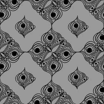 Seamless tile pattern of abstract geometric black elements on a gray Stock Illustration