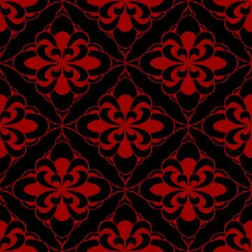 Seamless tile pattern of abstract geometric red elements on a black backgro.. Stock Illustration