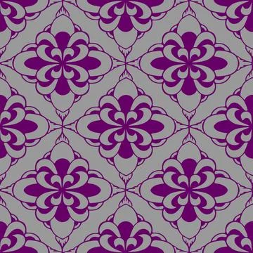 Seamless tile pattern of abstract geometric purple elements on a gray backg.. Illustrazione stock