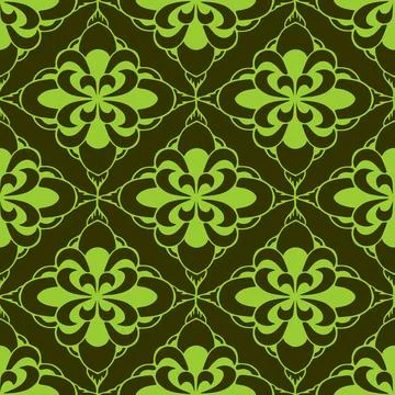 Seamless tile pattern of abstract geometric green elements on olive backgro.. 库存插图