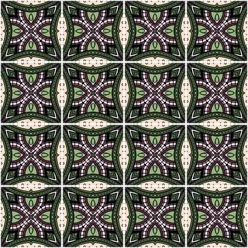 Seamless Tile Pattern, Crazy Patchwork Quilt Ornament イラスト素材