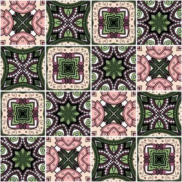 Seamless Tile Pattern, Crazy Patchwork Quilt Ornament Illustrazione stock