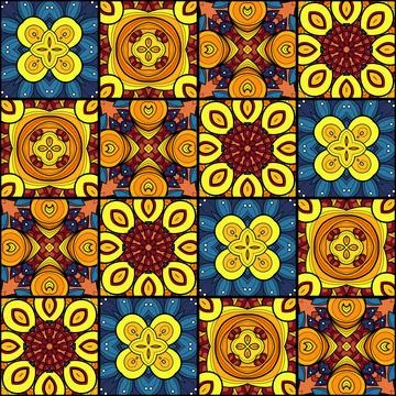 Seamless Tile Pattern, Crazy Patchwork Quilt Ornament イラスト素材