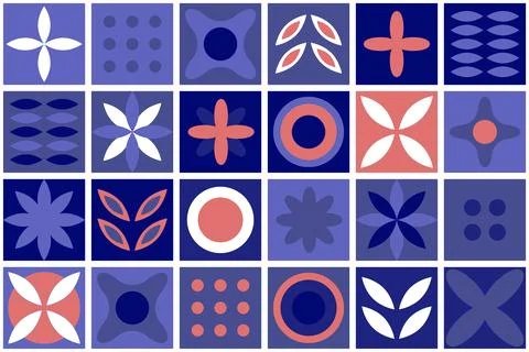 Seamless tile pattern with geometric symmetrical pattern. Blue tiles with simple Stock Illustration