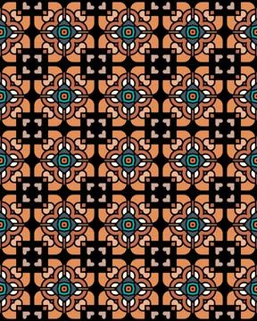 Seamless tile pattern with square elements and flower-shaped elements Stock Illustration