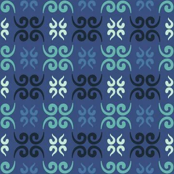 Seamless tile pattern in traditional style. Simple abstract spiral shapes. Fl Stock Illustration