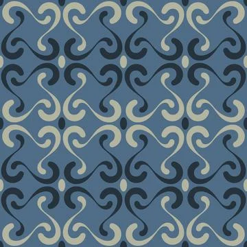 Seamless tile pattern in traditional style. Simple abstract spiral shapes. Fl Stock Illustration