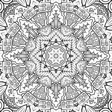 Seamless tile texture. Tracery mehndi design image. Binary monochrome black a Stock Illustration