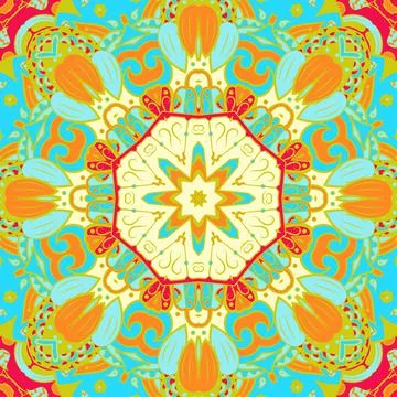 Seamless tile texture. Tracery mehndi design image. Ethnic doodle art. Curved Stock Illustration