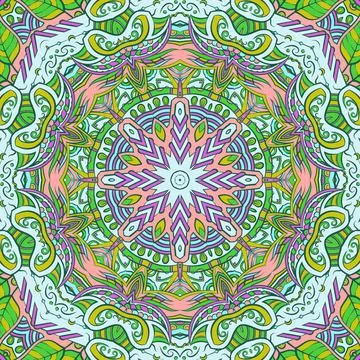 Seamless tile texture. Tracery mehndi design image. Ethnic doodle art. Curved Stock Illustration