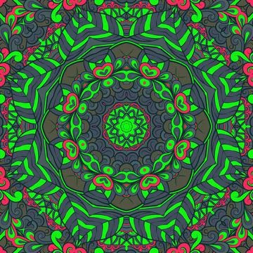 Seamless tile texture. Tracery mehndi design image. Dark toxic colors. Ethnic Stock Illustration
