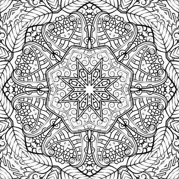Seamless tile texture. Tracery mehndi design image. Binary monochrome black a Stock Illustration