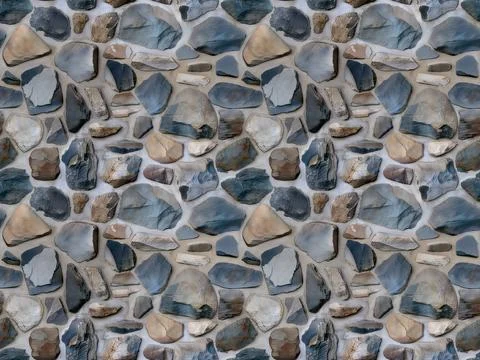Seamless tileable fieldstone wall texture, natural rock masonry pattern Foto stock