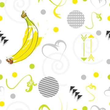 Seamless tileable pattern with banana fruit in yellow and grey colors Stock Illustration